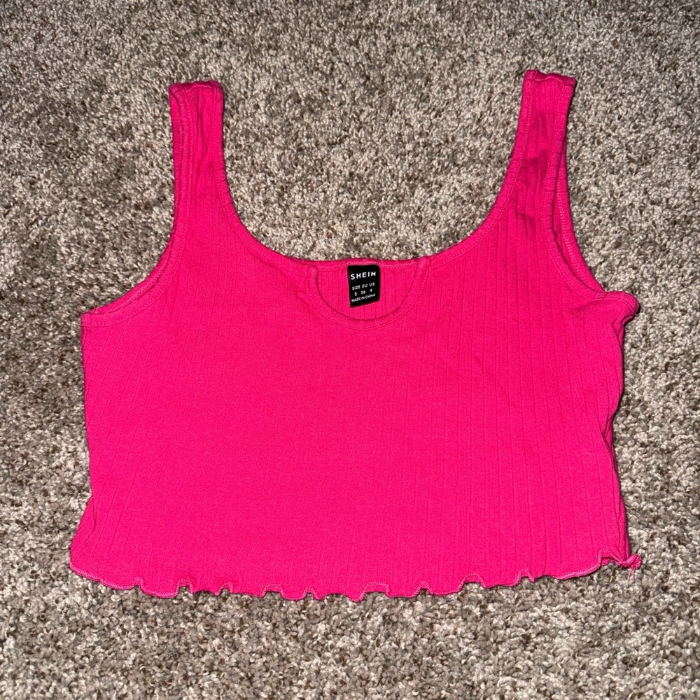 SHEIN Pink Sleeveless Ribbed Crop Tank Top